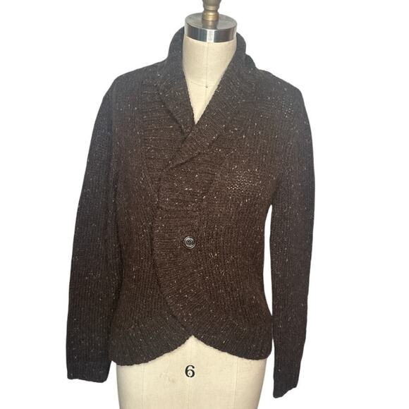 Ralph Lauren Chaps Brown Alpaca Wool Blend Knit Sweater Shawl Collar Womens M - Picture 1 of 6